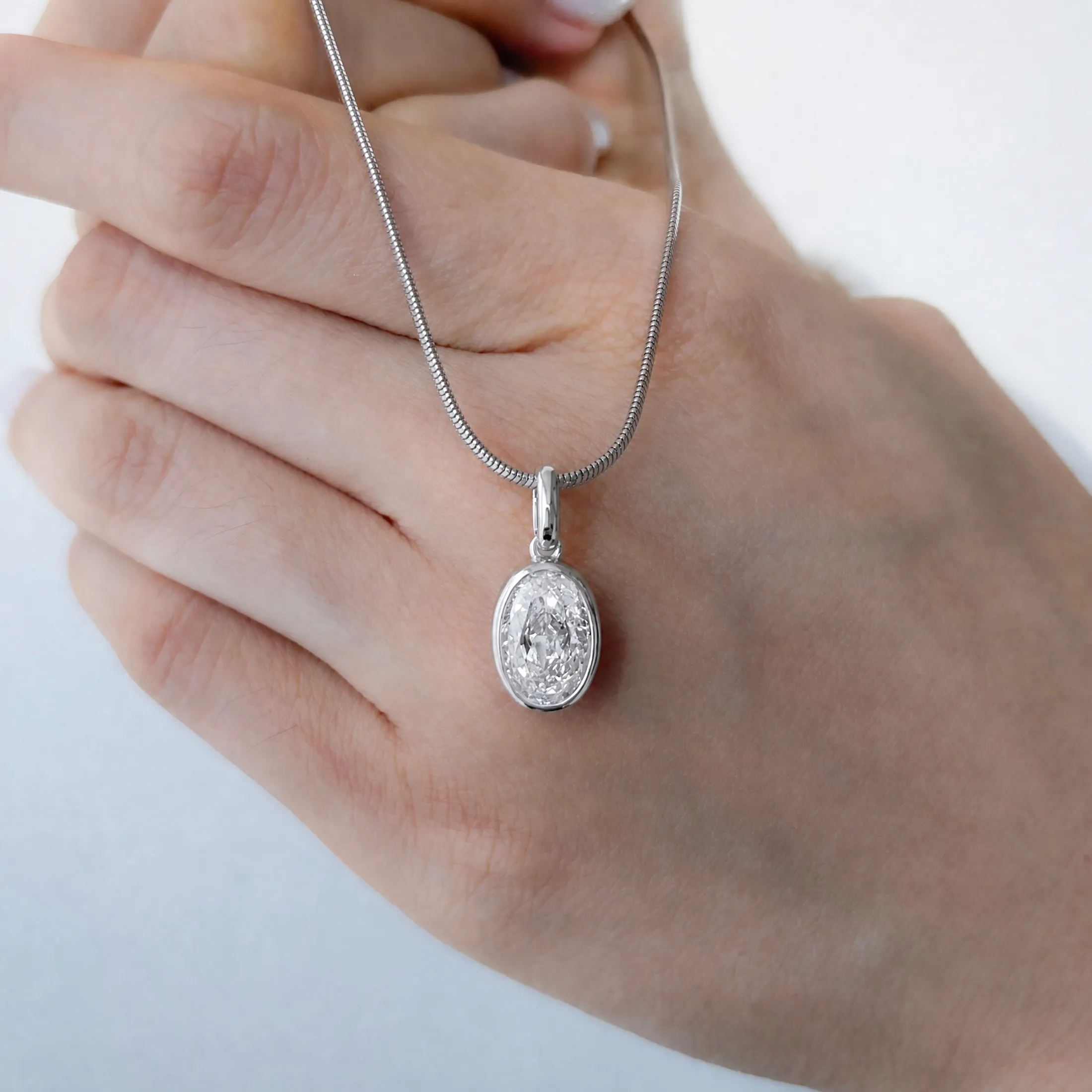 Oval Diamond Bezel Pendant - alternate view