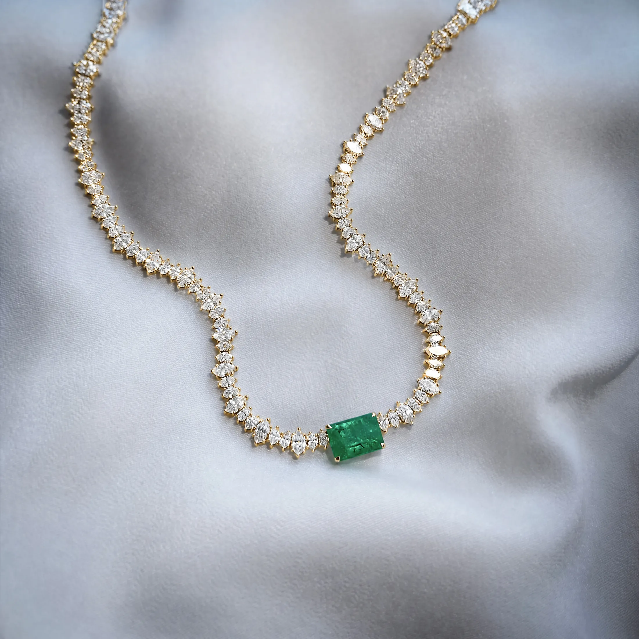 Emerald and Diamond Necklace - alternate view