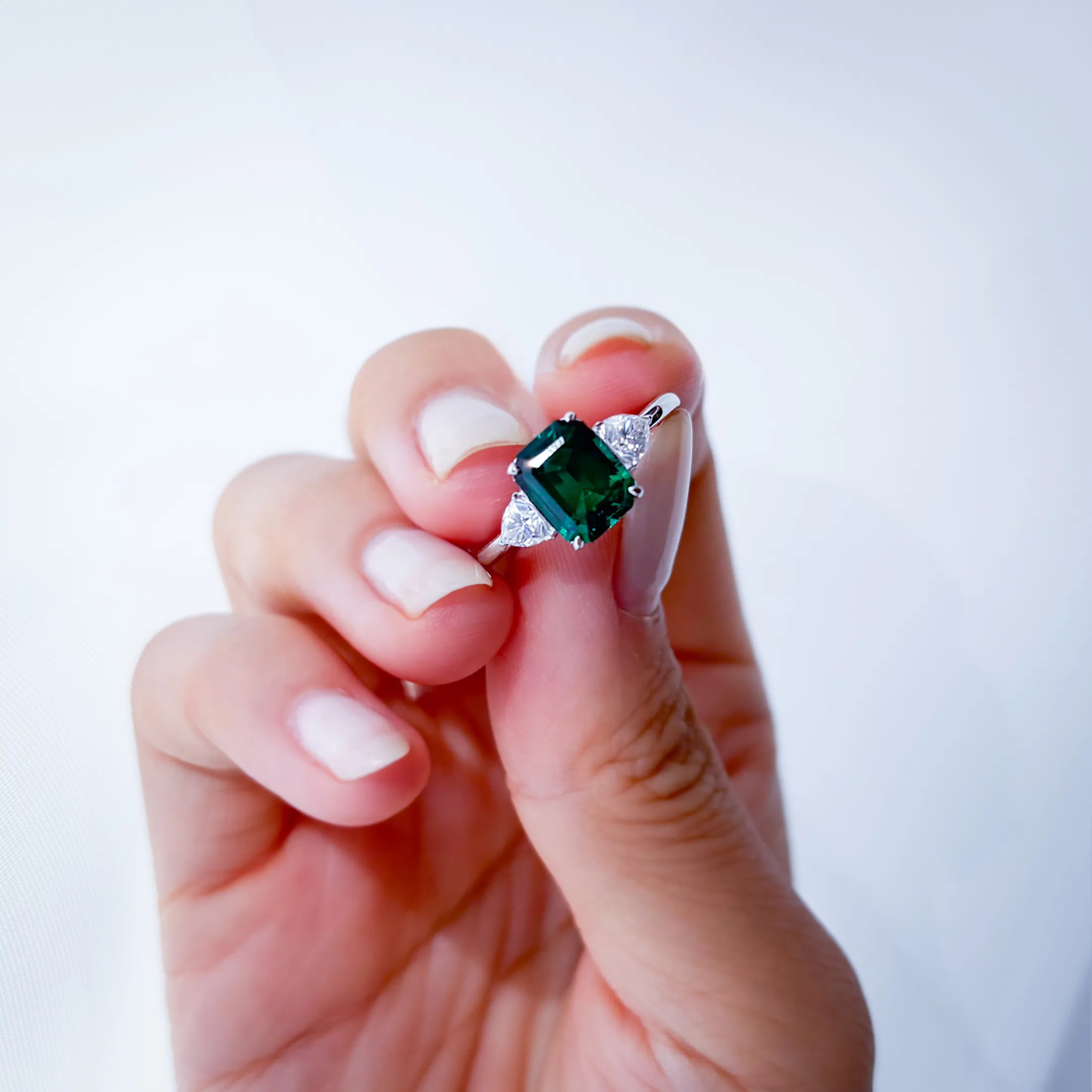 Emerald Three Stone Ring - alternate view